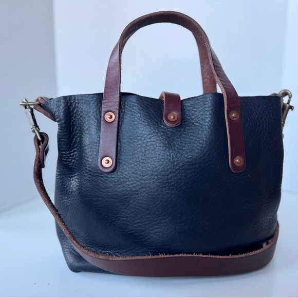 Go Forth Goods Avery Leather Tote Bag Mini Crossbody Color Block - Picture 2 of 15